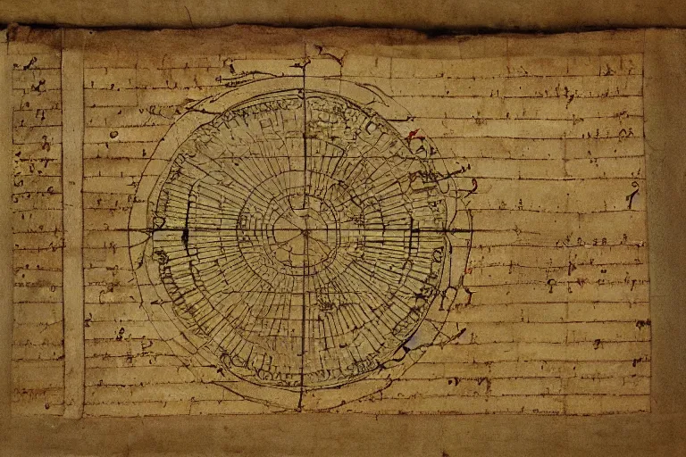 Prompt: ancient technical schematics on parchment by leonardo da vinci of an automobile