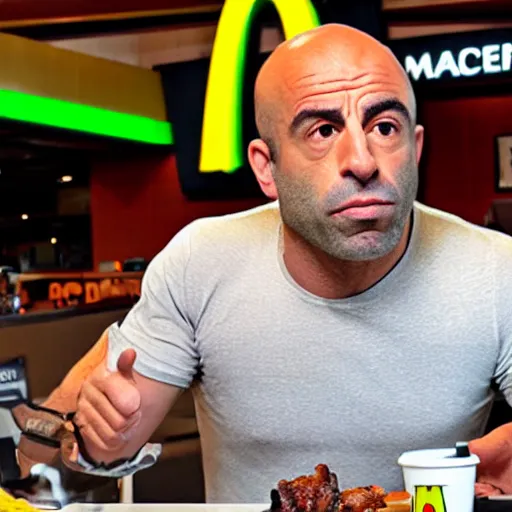 Prompt: joe rogan eating at a macdonalds restaurant