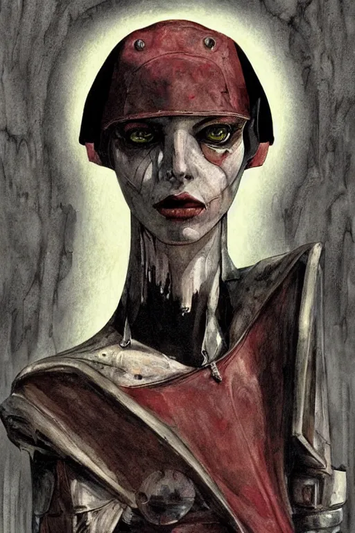 Image similar to portrait fashion model cyborg nun artwork by enki bilal