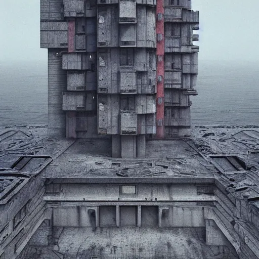 Prompt: sci - fi concrete brutalism symbolism building, beksinski, giger, simon stalenhag, photoreal, highly detailed, 8 k, hd, vray, artstation