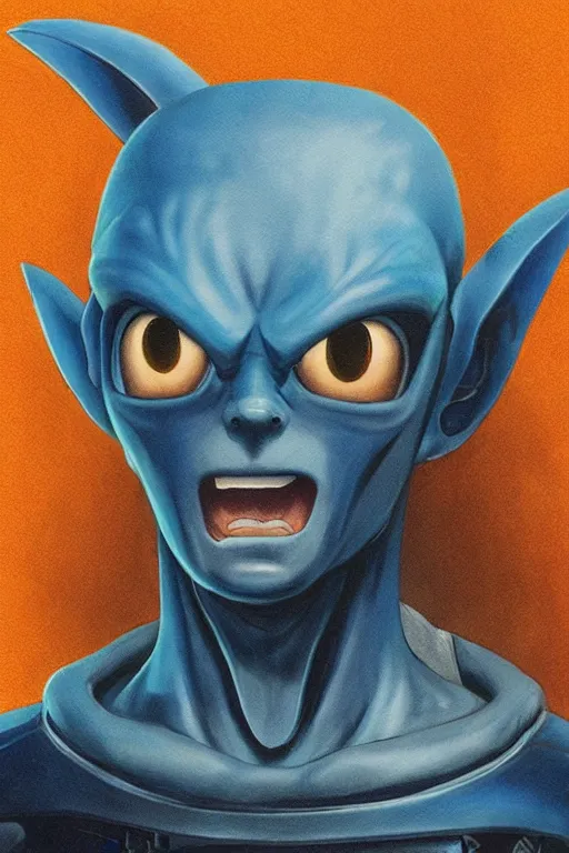 Prompt: portrait from a handsome blue masculine extraterrestrial alien, sci - fi art, akira toriyama, trending on artstation