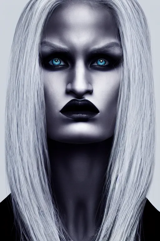 Image similar to very angry female drow envoked by hugo boss for modeling in hugo boss clothes, luxury materials, symmetrical, cinematic, elegant, professional studio light, real dlsr photography, sharp focus, 4 k, ultra hd, sense of awe, high fashion