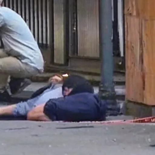 Prompt: man gets stabbed on the street lying on the floor dead