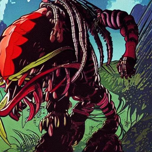 Prompt: the predator from the 1987 movie in the style of studio Ghibli, detailed
