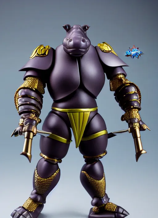 Image similar to Anthropmorphic hippo knight action figure from Micronauts, TMNT, MOTU, symmetrical details, by Hasbro, Playmates Toys, Don Bluth, tfwiki.net photography, product photography, official media