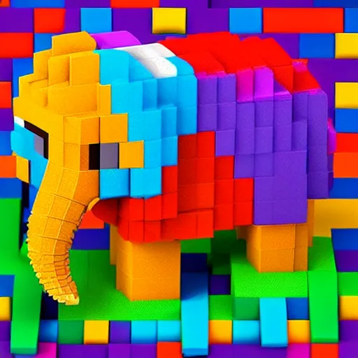 Prompt: voxel art of a cute elephant, orthographic, colorful, 4k, blender render