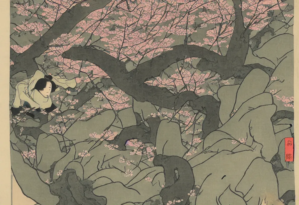 Prompt: Cherry blossom forest, ukiyo-e,