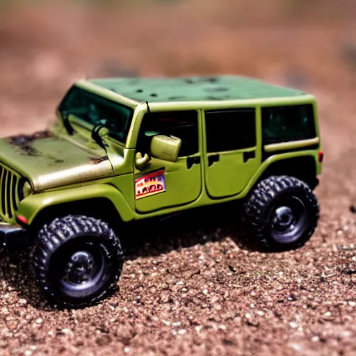 Prompt: COMMANDER, ((jeep)), micro machines, bokeh, macro photography