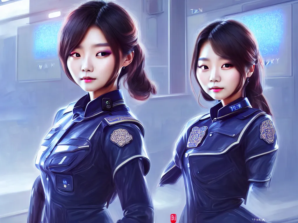 Image similar to portrait tzuyu, futuristic taiwan police uniform female, at future neon light rooftop, ssci - fi and fantasy, intricate and very very beautiful and elegant, highly detailed, digital painting, artstation, concept art, smooth and sharp focus, illustration, art by tan zi and ayanamikodon and alphonse mucha and wlop