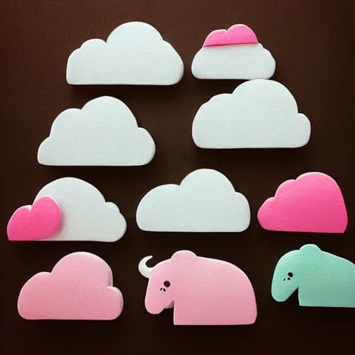 Image similar to “falling asleep with cute elephants made from clouds, illustration, detailed, smooth, pink white and green”