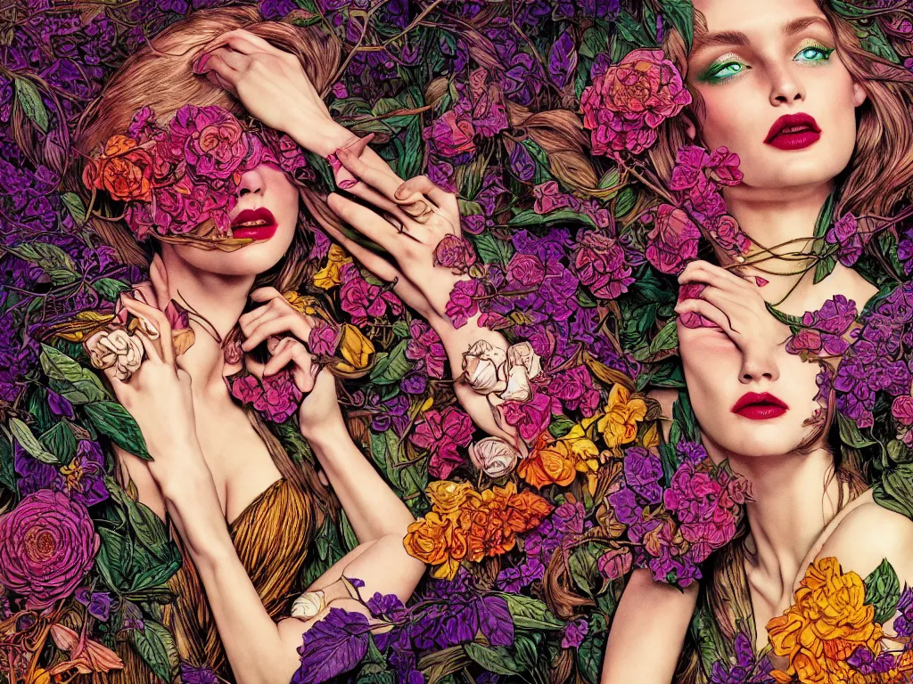 Prompt: fragrance advertising campaign by bernie wrightson, saturated colors, highly detailed, intricate