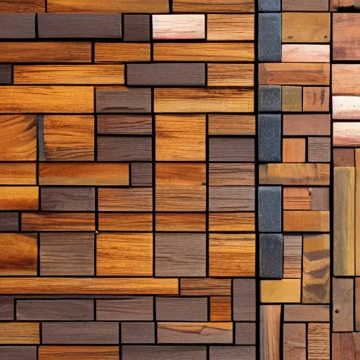 Prompt: wooden panel of sunset made of many different types of wood