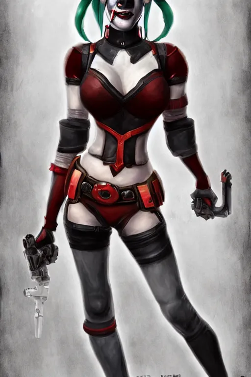 Prompt: an in game portrait of harley quinn from doom eternal, doom eternal art style.