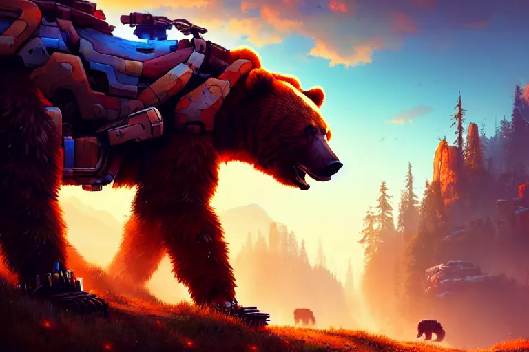 Image similar to bear - tank machine mecanical creature robot of horizon forbidden west horizon zero dawn radiating a glowing aura global illumination ray tracing hdr fanart arstation by ian pesty and alena aenami artworks in 4 k