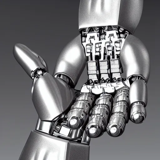 Image similar to a metal robotic hand, realistic, reflective, mechanical, 4 k, detailed