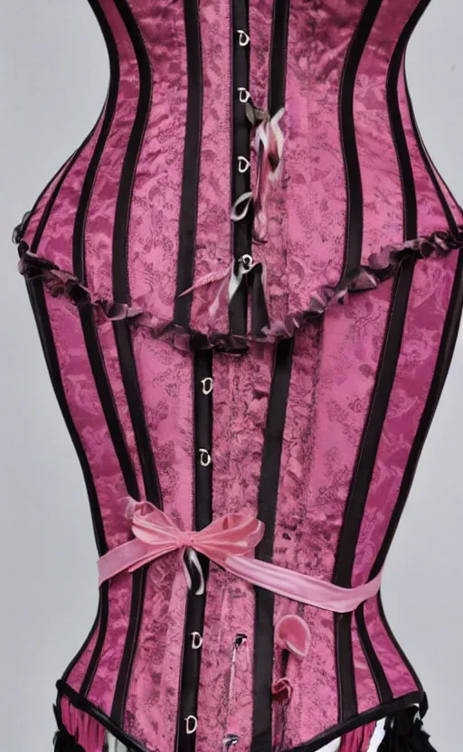 Prompt: pierced corset with pink ribbon rococo