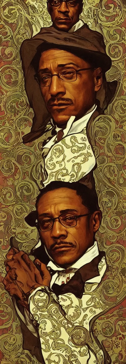 Image similar to gustavo fring as saint hyper realistic painting 1 9 0 0 s alphonso mucha