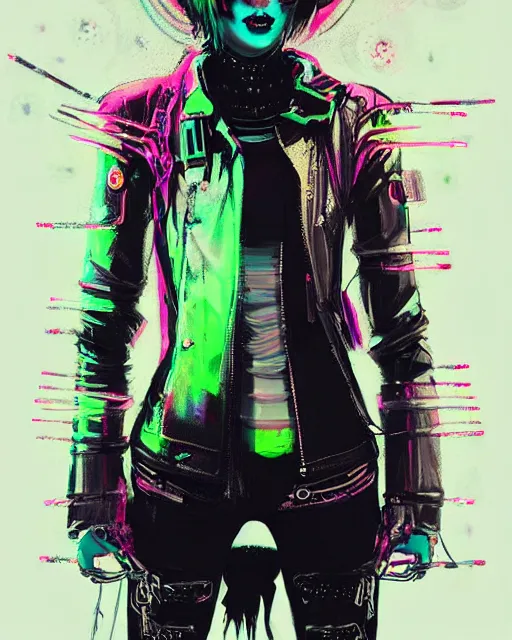 Prompt: detailed portrait Punk Girl cyberpunk futuristic ((neon)) Reflective puffy sheen film jacket, decorated with traditional japanese ornaments by ismail inceoglu dragan bibin hans thoma greg rutkowski Alexandros Pyromallis Nekro Rene Margitte illustrated Perfect face, fine details, realistic shaded, fine-face, pretty face