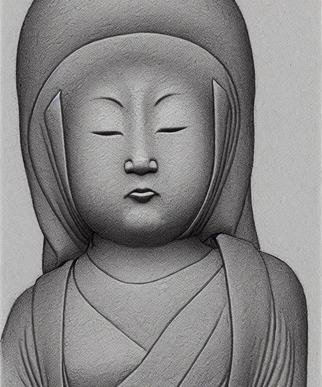 Image similar to jizo statue high details, masterpiece pencil sketch by mœbius