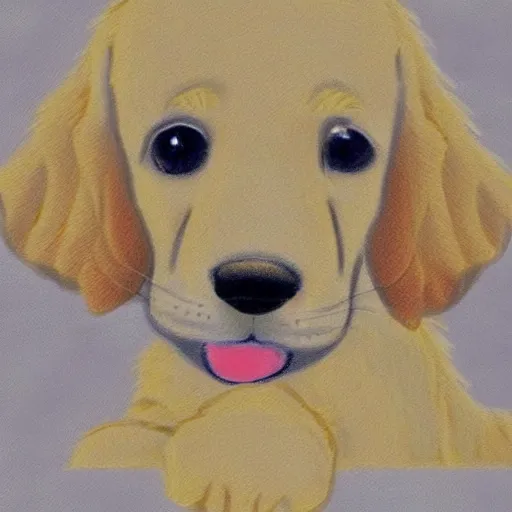 Image similar to a cute golden retriever puppy with cute eyes, drawn in the style of anime