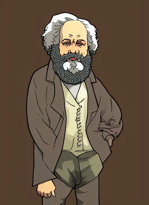 Prompt: cell shaded key visual of a karl marx in the style of studio ghibli, moebius, makoto shinkai