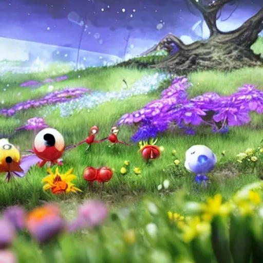 Prompt: pikmin 4 world concept art