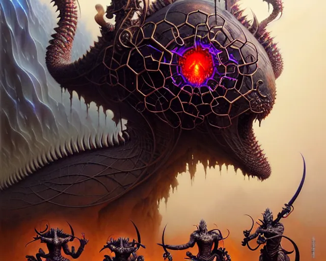 Prompt: the army of hell, fantasy character portrait made of fractals facing each other, ultra realistic, wide angle, intricate details, the fifth element artifacts, highly detailed by peter mohrbacher, hajime sorayama, wayne barlowe, boris vallejo, aaron horkey, gaston bussiere, craig mullins