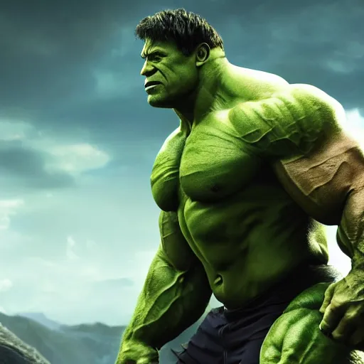 Prompt: dwayne johnson as incredible hulk, marvel cinematic universe, mcu, 8 k, raw, unedited, green skin, symmetrical balance, in - frame,