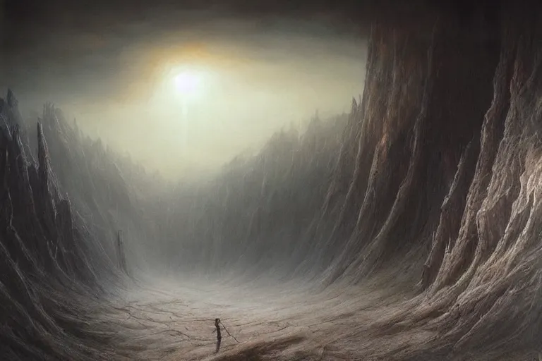 Image similar to amazing concept painting, by Jessica Rossier and HR giger and Beksinski, prophecy, hallucination, the middle of a valley; it was full of bones, bones that were very dry, there was a noise, a rattling sound, and the bones came together, bone to bone , I looked, and tendons and flesh appeared on them and skin covered them, but there was no breath in them and breath entered them, they came to life and stood up on their feet a vast army