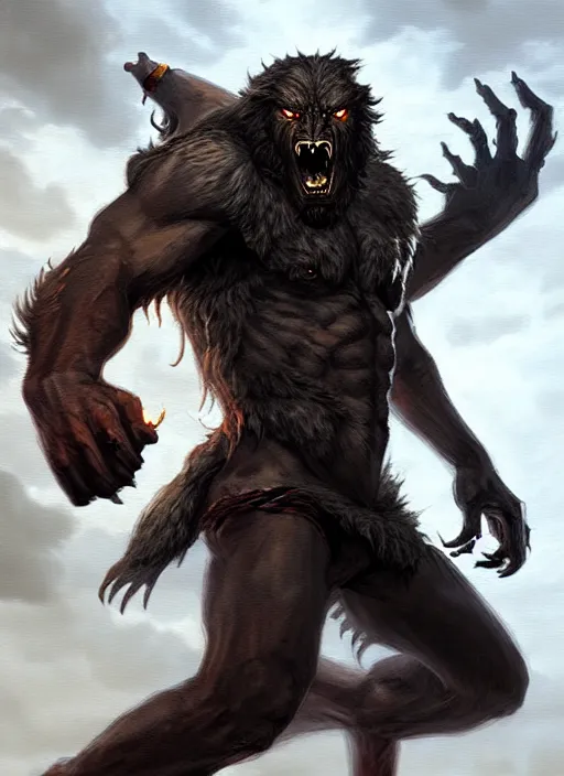 Image similar to rugged werewolf, dnd, fantasy oil _ painting _ unreal _ 5 _ daz. _ rpg _ extremely _ detailed _ artgerm _ greg rutkowski