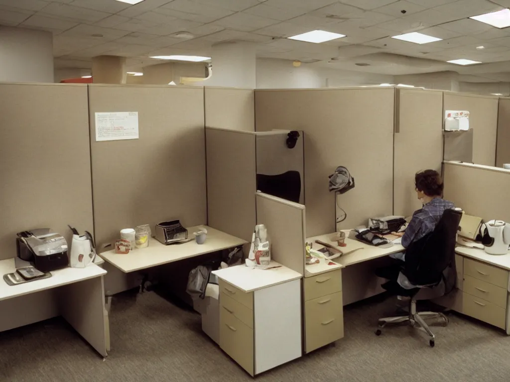 Image similar to coffee break in 90s cubicle office