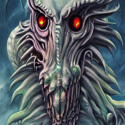 Image similar to Returnal creature monster oil painting fantasy epic, dark, creepy