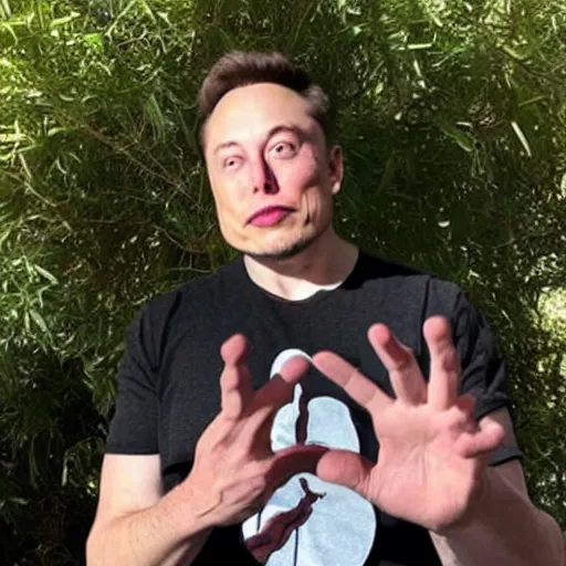 Image similar to elon musk sadly smoking weed while sitting under a tree on mars