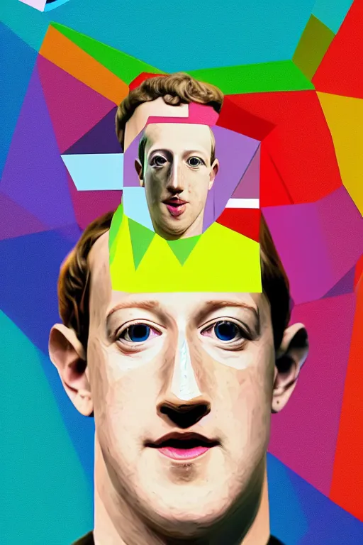 Image similar to cubist portrait of mark zuckerberg cutout digital illustration cartoon colorful beeple