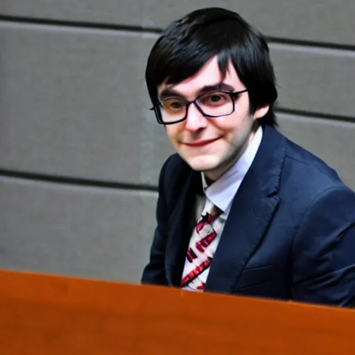 Image similar to cute looking martin shkreli at his trial, cosplaying a girl with cat ears, wearing nekomimi