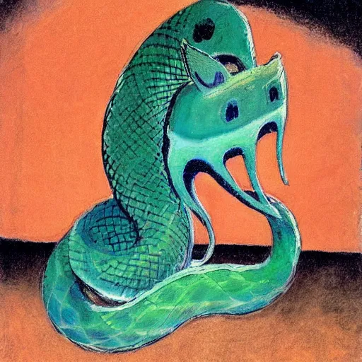 Image similar to navajo green by charles vess, by maurice utrillo accurate. a beautiful illustration of a snake eating its own tail that seems to go on forever.