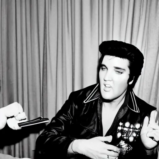 Image similar to elvis being interviewed in 2 0 0 9, 3 5 mm