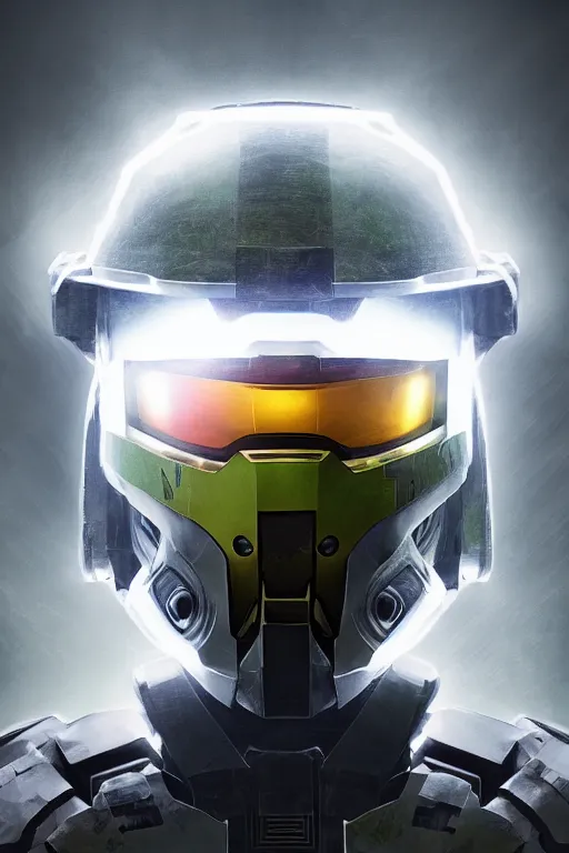 Image similar to robot ninja mask helmet halo master chief radiating a glowing aura global illumination ray tracing hdr fanart arstation by ian pesty and katarzyna da „ bek - chmiel