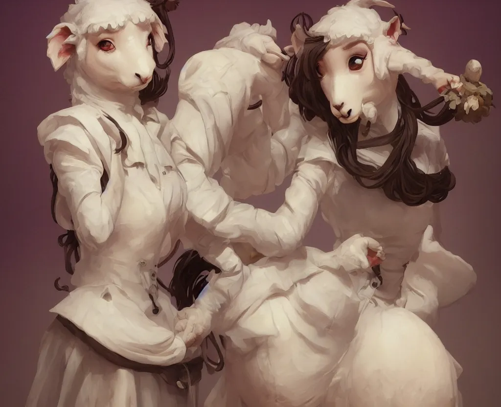 Prompt: female anthropomorphic sheep in maid outfit, realistic portrait, highly detailed, digital painting, artstation, concept art, smooth, sharp focus, illustration, cinematic lighting, art by artgerm and greg rutkowski and alphonse mucha and boris vallejo and frank frazetta