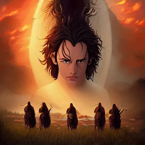 Image similar to face icon stylized minimalist the lord of the rings : the fellowship of the ring 2 0 0 1, loftis, cory behance hd by jesper ejsing, by rhads, makoto shinkai and lois van baarle, ilya kuvshinov, rossdraws global illumination