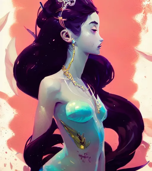 Image similar to portrait of a beautiful mermaid queen in complex and shiny dress by ross tran and atey ghailan, by greg rutkowski, by greg tocchini, by james gilleard, by joe fenton, by kaethe butcher, dynamic lighting, grunge aesthetic