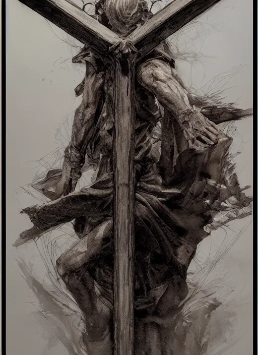 Image similar to portrait, Trump on a cross, watercolor, dramatic lighting, cinematic, establishing shot, extremely high detail, foto realistic, cinematic lighting, pen and ink, intricate line drawings, by Yoshitaka Amano, Ruan Jia, Kentaro Miura, Artgerm, post processed, concept art, artstation, matte painting, style by eddie mendoza, raphael lacoste, alex ross