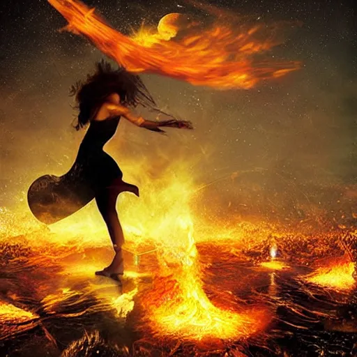 woman walking through fire