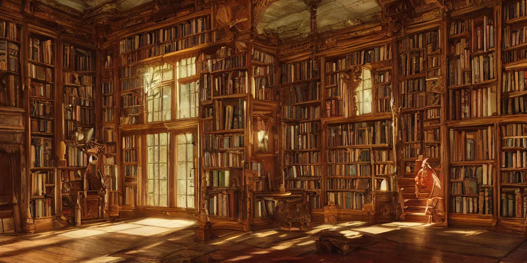 Prompt: enchanted book in an old library, James Gurney, artstation