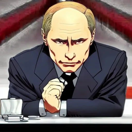 Prompt: putin in jojo bizarre adventure, very anime style