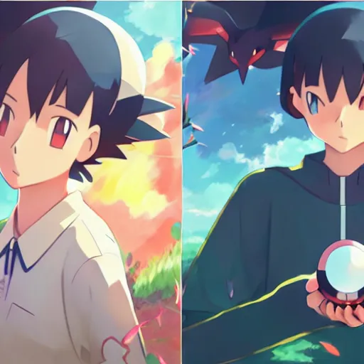 Prompt: a pokemon go box art from 1 9 5 0, illustration, concept art, anime key visual, trending pixiv fanbox, by wlop and greg rutkowski and makoto shinkai and studio ghibli and kyoto animation, symmetrical facial features, pokemon trainer