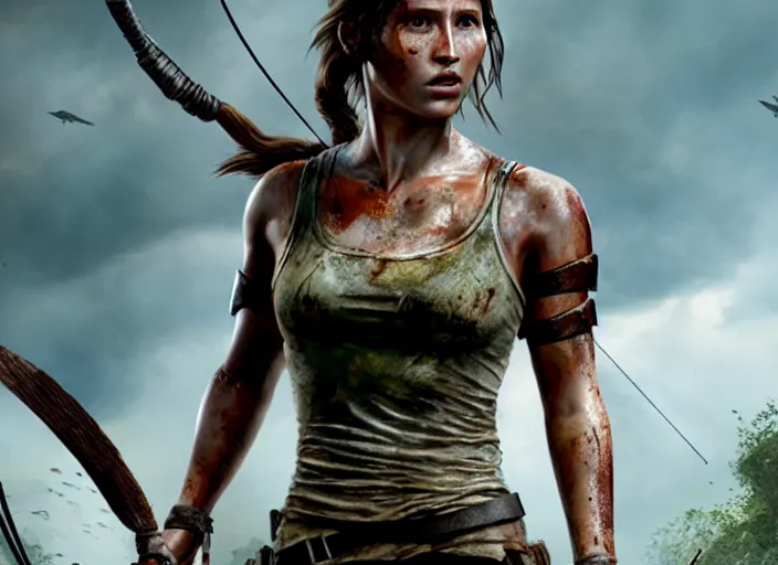 Prompt: film still of!!!! daisy edgar - jones!!! as lara croft in new tomb raider movie, 8 k