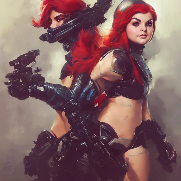 Image similar to A portrait of Ariel Winter as space pirate mercenary by Ruan Jia and Mandy Jurgens and Artgerm and william-adolphe bouguerea, highly detailed, trending on artstation, award winning,