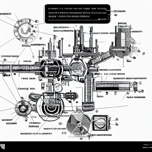 Image similar to exploded technical diagram of the most useless machine ever. highly detailed, vector drawing, very very precise, mechanical diagram, technical manual, 8 k, high resolution scan