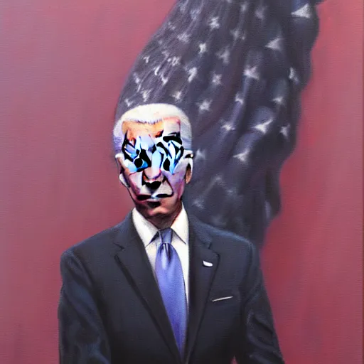 Prompt: Joe Biden, portrait, art by Wayne Barlowe, oil on canvas